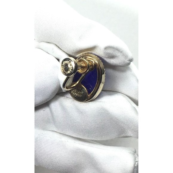 Vintage Egyptian Style Burt Cassell Gold Filled Blue Scarab Screw Back Earrings - Picture 5 of 7